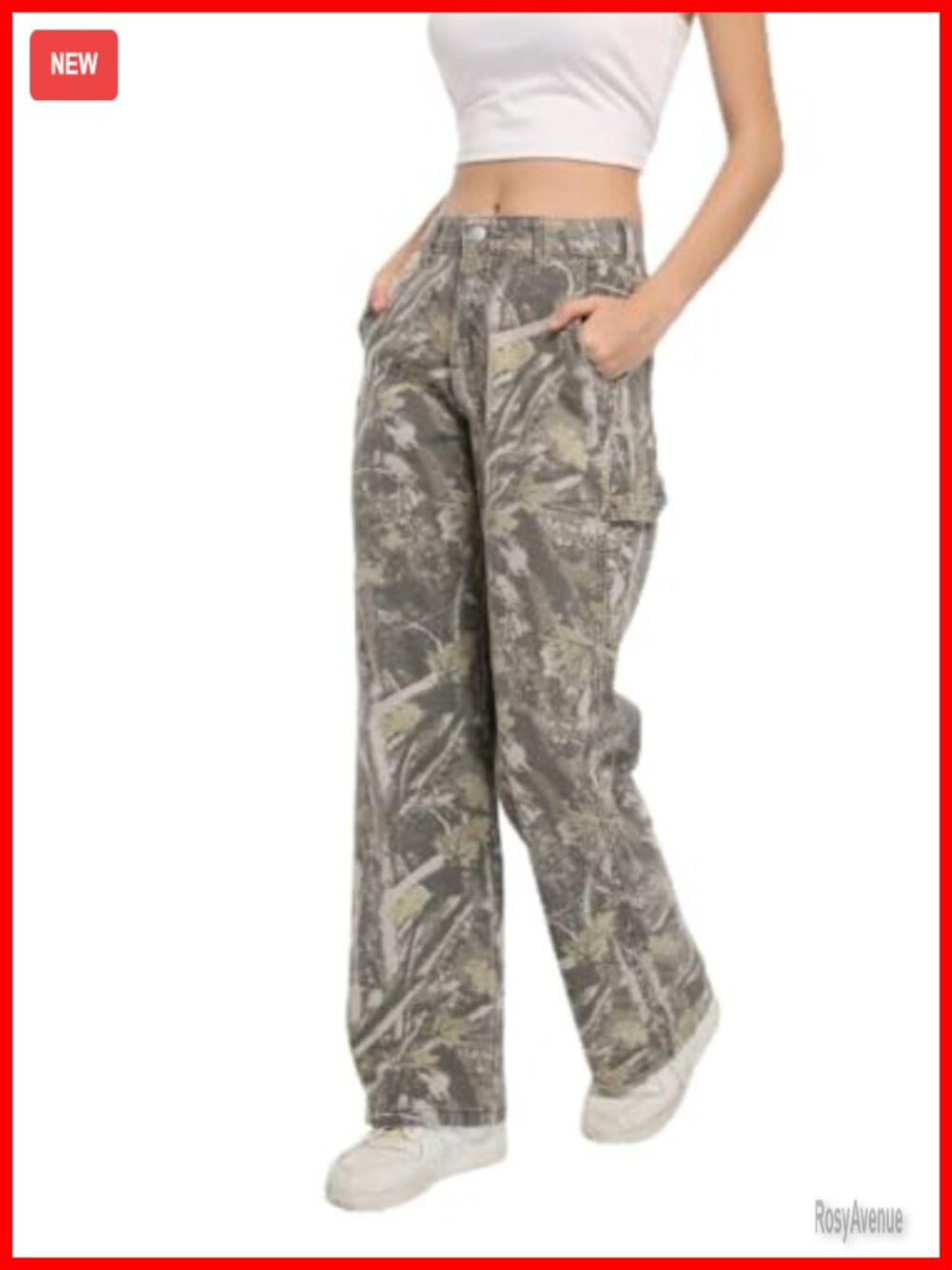 Camouflage Cargo Pants Low Rise Straight Wide Leg Trousers